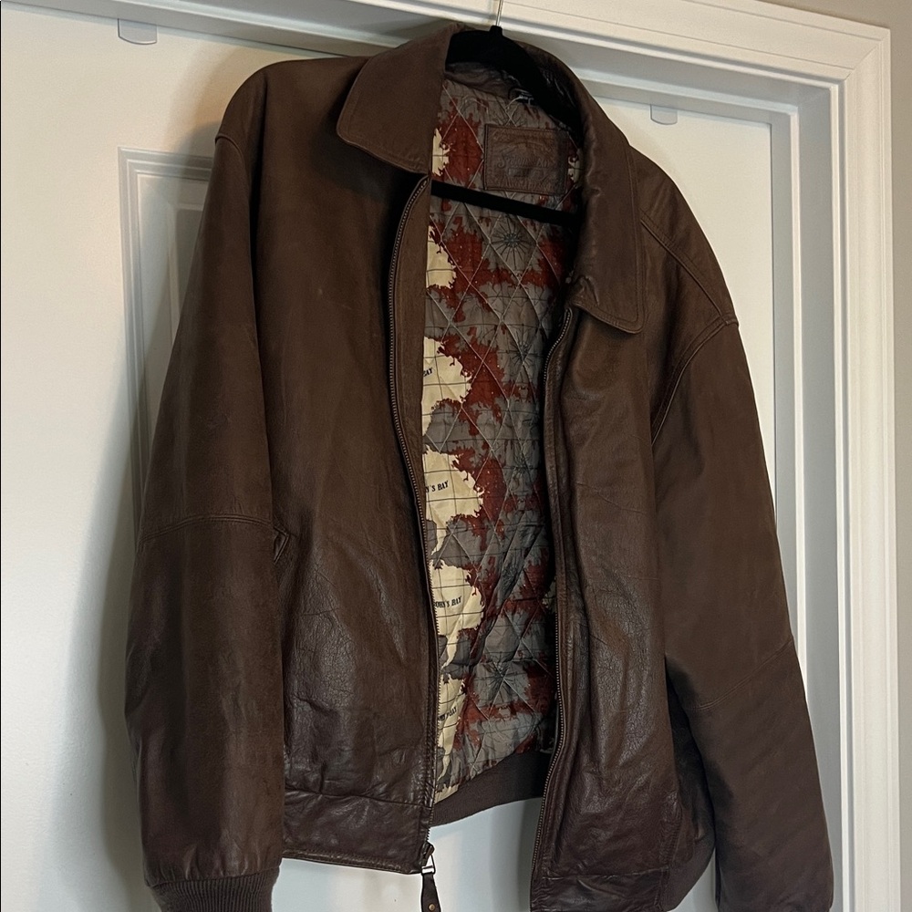 Men's Brown Leather, Bomber-style Jacket